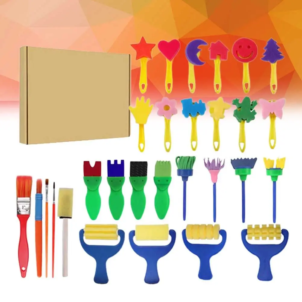 29Pcs 페인팅 스탬프 세트 Eva 스폰지 브러쉬 어린이를위한 크리 에이 티브 DIY 아트 드로잉 도구 어린이 휴대용 페인팅 도구