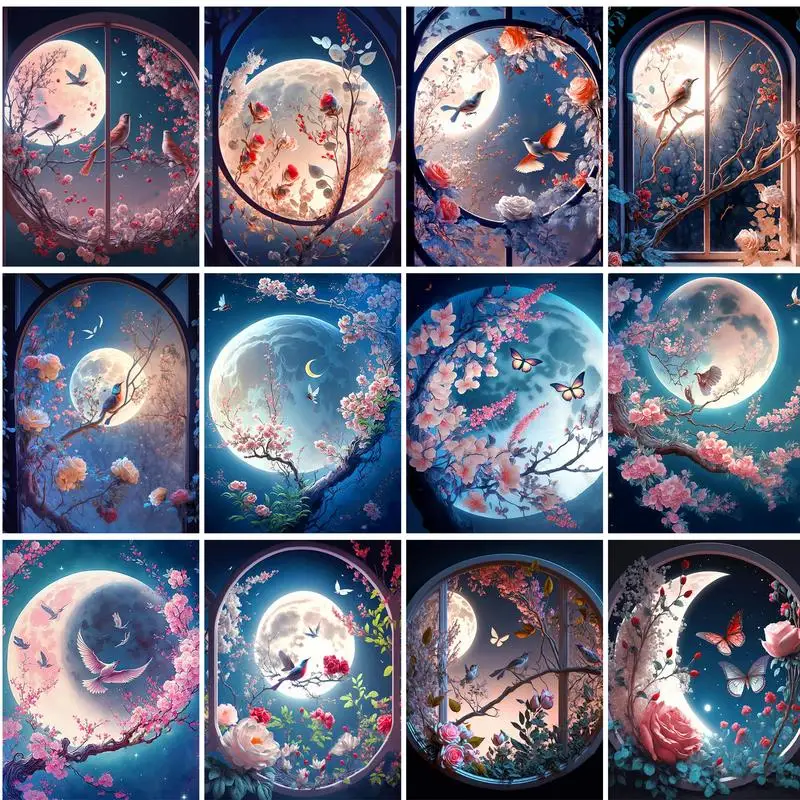 

GATYZTORY DIY фотографии лунного дерева наборы для номера домашний декор живопись по номерам пейзаж рисование на холсте Ручная роспись искусство подарок