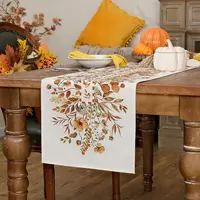 Fall Thanksgiving Linen Table Runner Dresser Scarf Autumn Wildflower Leaves Floral Table Runner Kitchen Party Dining Table Decor 2
