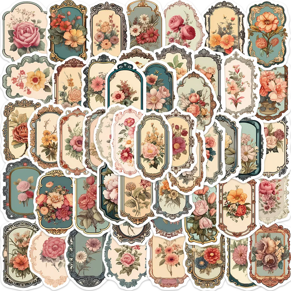 50PCS Vintage Blume Spiegel Graffiti Stickes, Dekoration Gitarre Laptop Gepäck DIY Wasserdichte Aufkleber