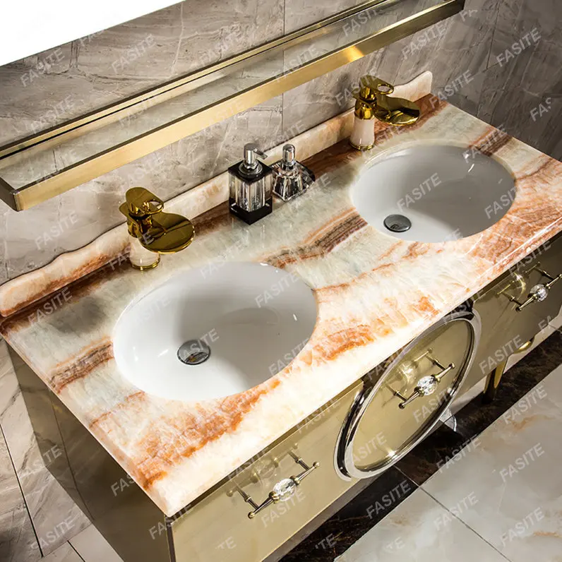 Bathroom Washbasin Simplicity Marble Bathroom Vanity Light Luxury Style Stainless Steel Cabinet Set