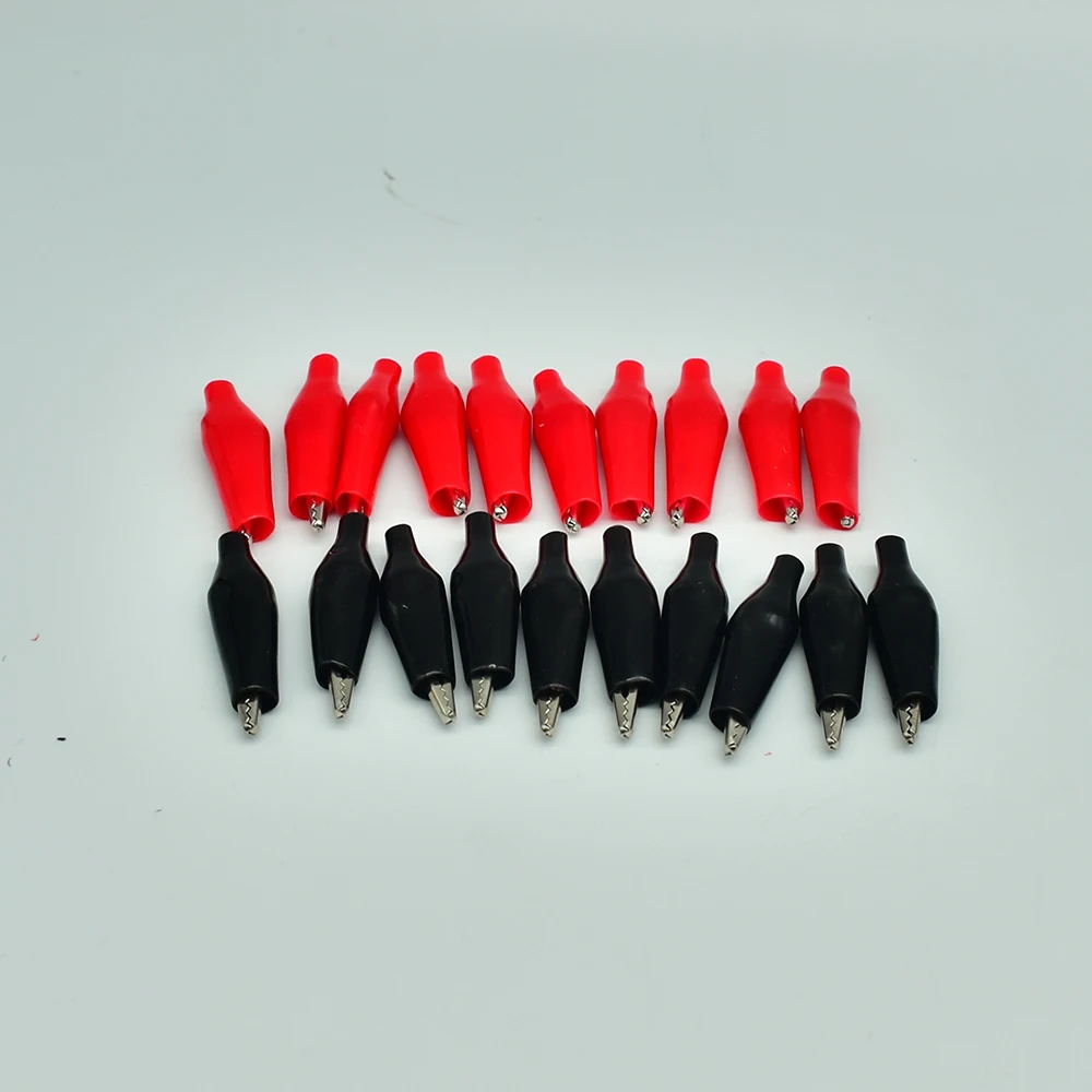 Alligator Clips 20pcs 28MM Metal Alligator Clip G98 Crocodile Electrical Clamp Testing Probe Meter Black Red with Plastic Boot Car Auto Battery