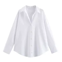 Femmes mode printemps coton Oxford à manches longues simple boutonnage revers Blouse vêtements de rue chemise Chic dames hauts Mujer 3