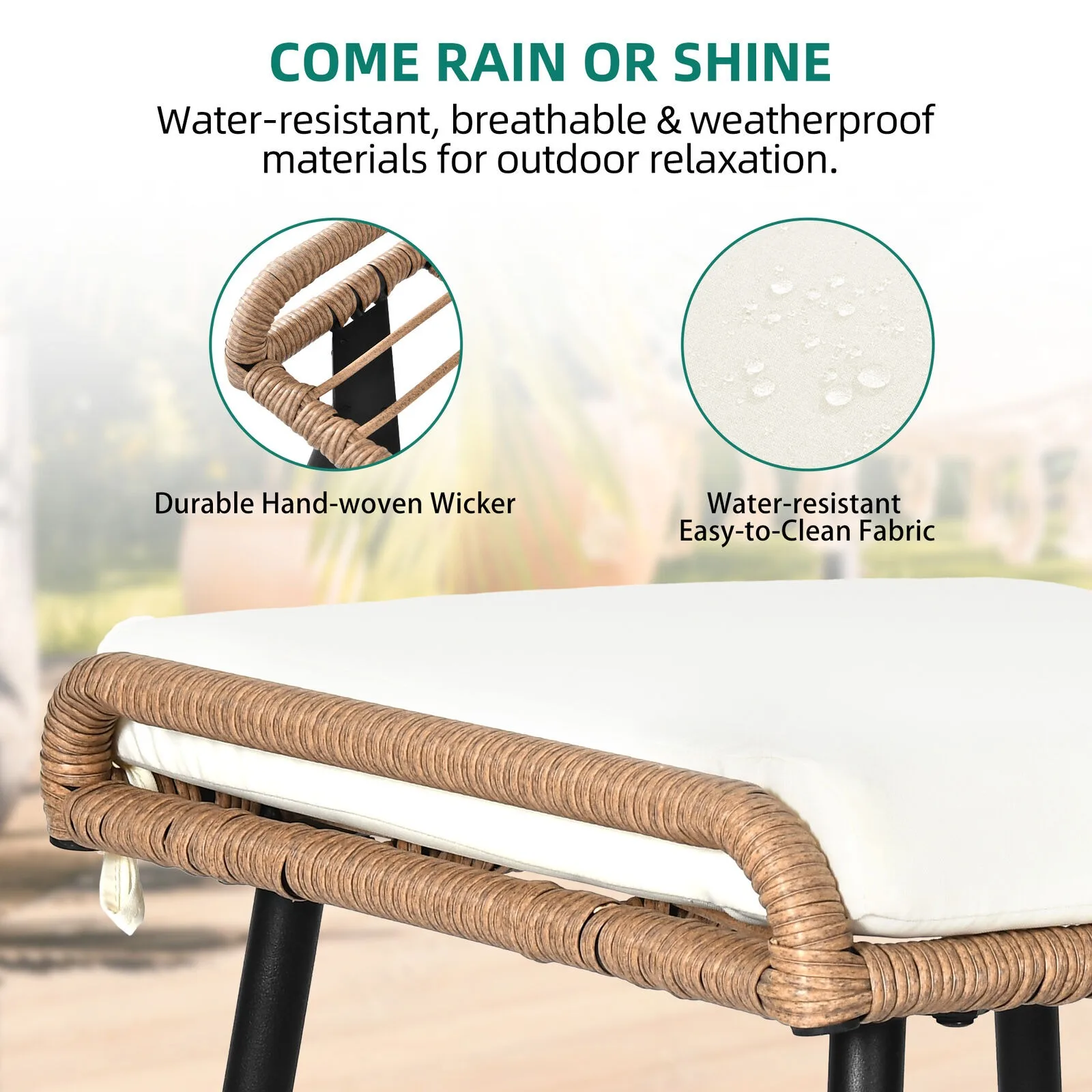 US 2 PCS Patio PE Rattan Ottomans Outdoor Stool Footrest Seats with Soft Cushions