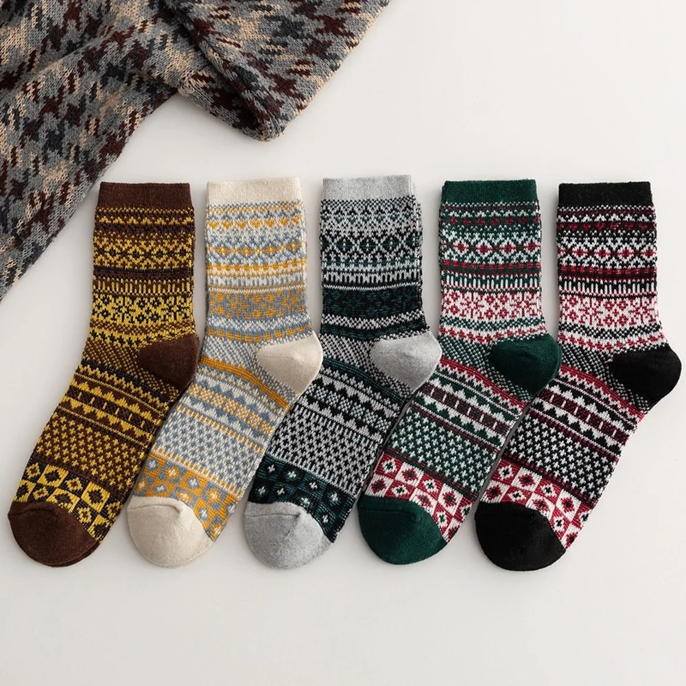 

5 Pairs Thickened Warm and Breathable Mid-tube Men Socks Casual Dress Retro Ethnic Style Rabbit Wool Socks for Men