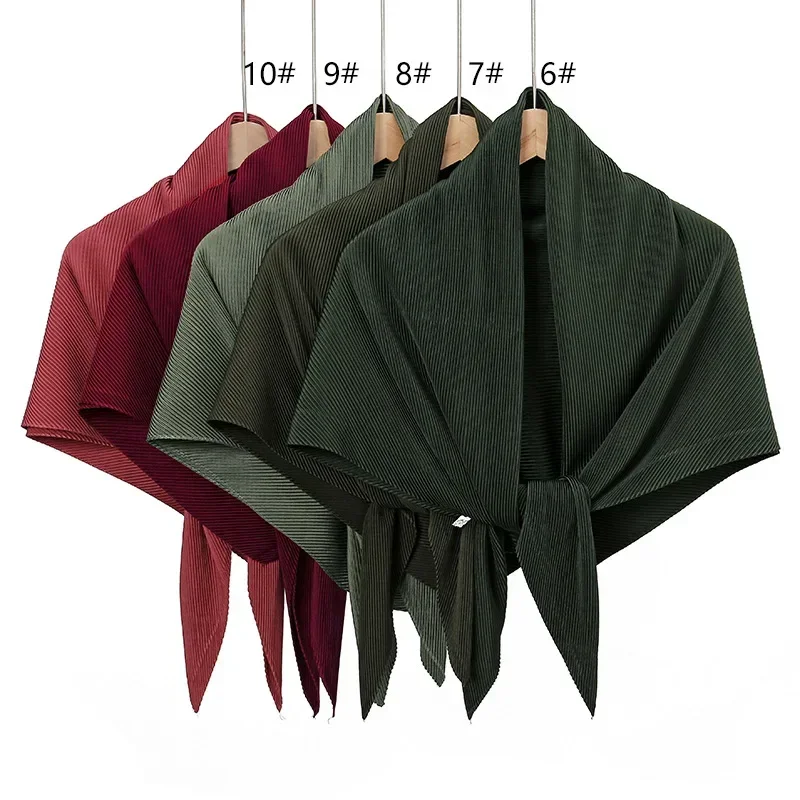 Muslim headwear Head scarf Hijab headscarf Shawl scarf Female head wraps Plain Wrinkle Square Pleated Scarf Satin Shawls Wrap Stole Muslim Hijab 90*90cm Malaysia Kerchief Bandanas Headband Silk Scarves