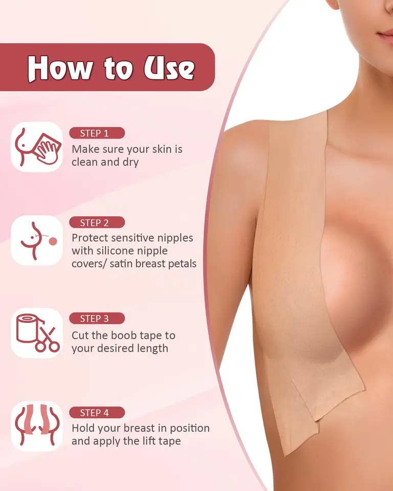 Double Sided Body Tape CUKIN Boob Tape For Large Breasts 2 Pairs - Adhesive  Lift Tape With Nipple Covers For Backless Dresses Silicone Nipple Covers  With Tape