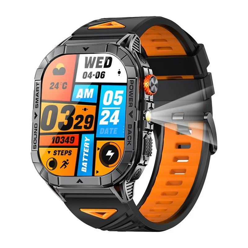Smartwatch K70A con schermo AMOLED da 2,13 pollici, chiamate Bluetooth, torcia a LED, batteria da 480 mAh, monitoraggio della salute, ideale per uomo e per sport all'aria aperta._voghion.com