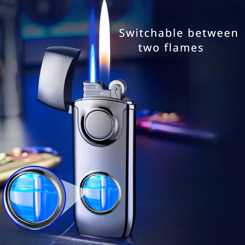 

Blue LED Lighter Transparent Gas Tank Dual Fire Switching Inflatable Lighter Grinding Wheel Windproof Lighter Smoke Accesoires