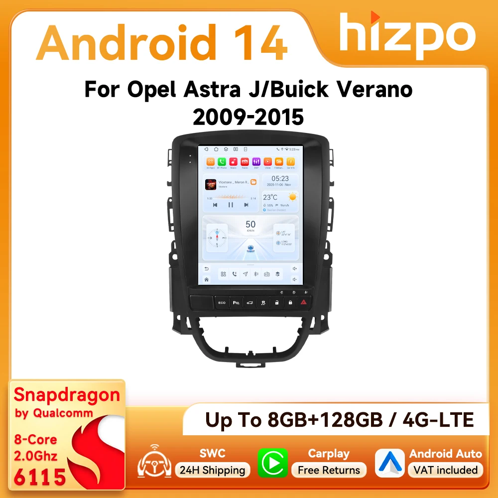 Radio para Auto Android CarPlay Hizpo de 9.7 Pulgadas para Opel Astra J Buick Verano 2009-2015, Pantalla Estilo Tesla, GPS, DSP, 360CAM, Snapdragon6115 1
