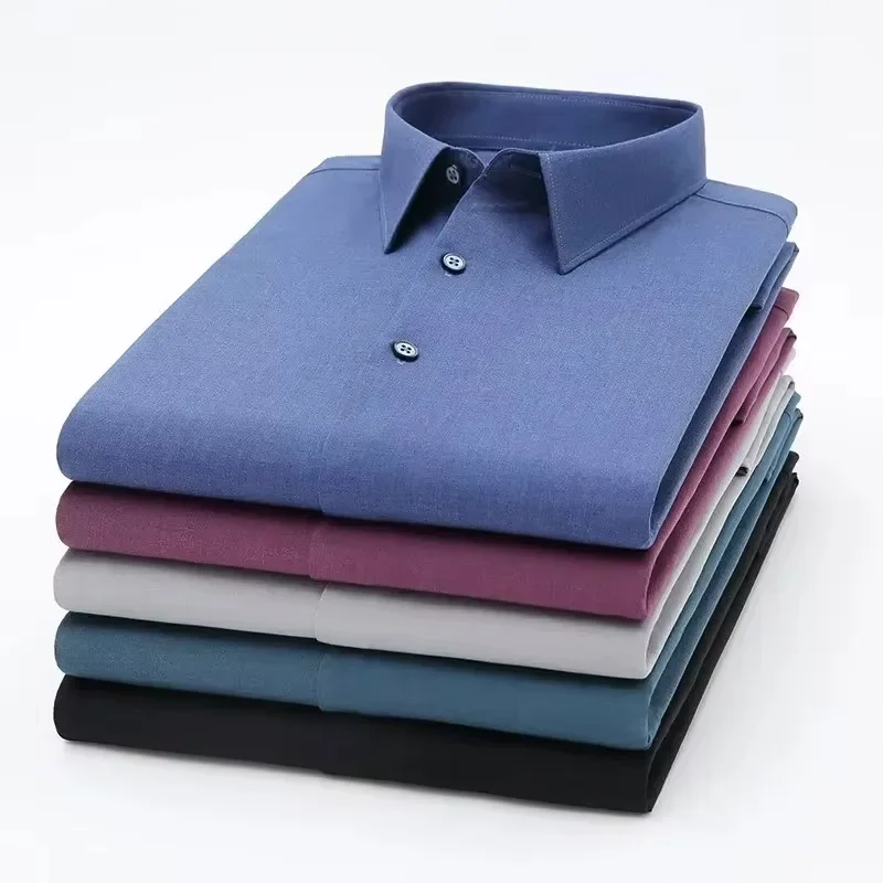 Bamboo Fiber Long Sleeve Men Regular Fit Microfiber Material Non-iron Professional Casual Dress Shirts Pure Colors dress shirts,men casual shirts