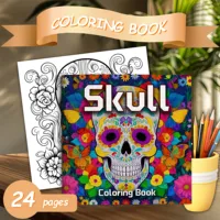 1pc Teen Graffiti Painting Drawing Skull Coloring Book, 24 Different Patterns, Stress Relief for Adults Birthday Gifts 1