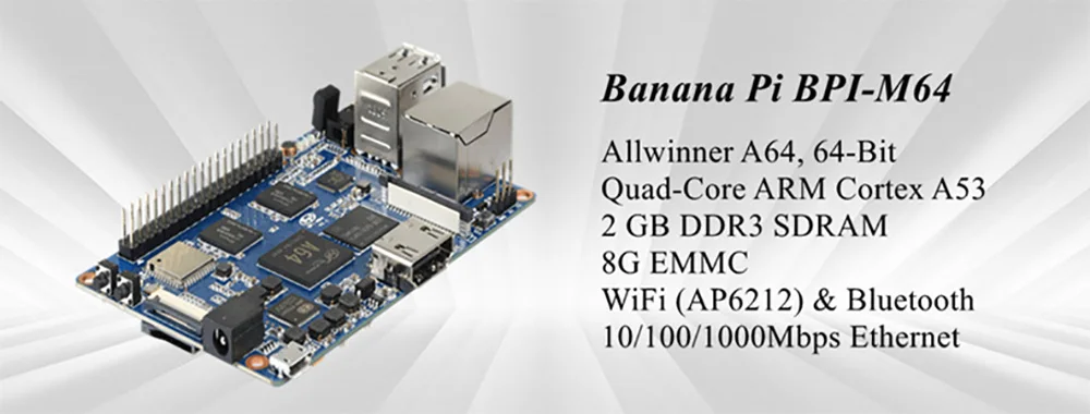 Banana Pi BPI-M64 Allwinner A64 2GB DDR3 8G eMMC 4 Core Processor Motherboard MI