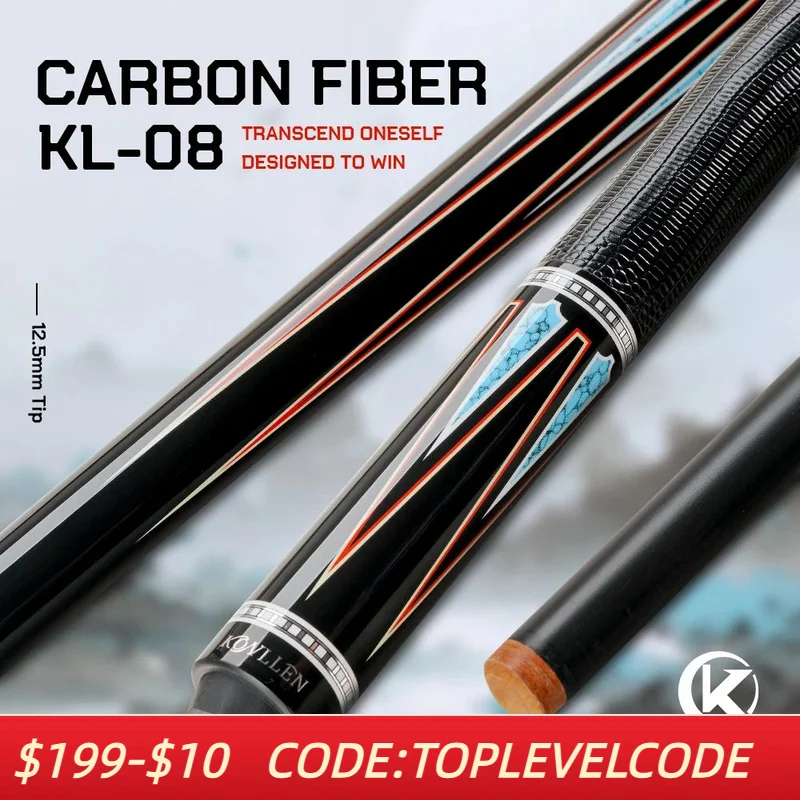 KONLLEN KL-08F Carbon Fiber Pool Stick with 12.5mm Tip 3*8/8 Joint Pin and Low Deflection for Billiard Cue Stick KONLLEN KL-08F Carbon Fiber Pool Stick with 12.5mm Tip 3*8/8 Joint Pin and Low Deflection for Billiard Cue Stick