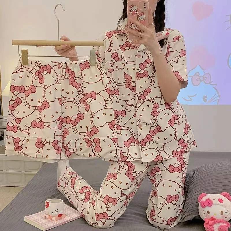 3pcs/set Sanrio Pajama Set Hello Kitty Melody Cinnamoroll Kuromi Women ...