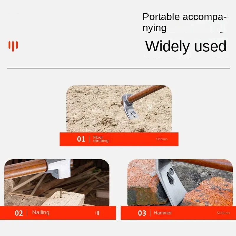 Dual Use Hoe Nail Ice Hammer Chisel Pout Carpenter's Tool Earth Digging Pick Grass Hoeing Outdoor Planting 6