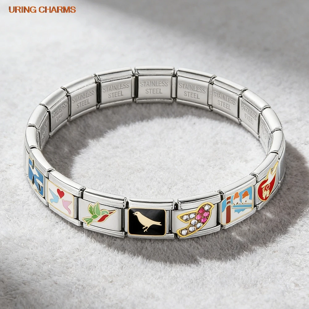 URING Klassisches Y2K-Charm-Armband, wilde Gans, Vögel, Tauben, italienischer Link, passend für 9 mm Edelstahl, DIY-Schmuckherstellung, Perlen, Geschenke – Detail 5