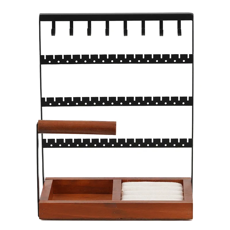 Jewelry Organizer Stand Necklace Holder, 4-Tier Jewelry Tower Rack with Earring Tray, 10 Hooks Necklaces Hanging Small Jewelry