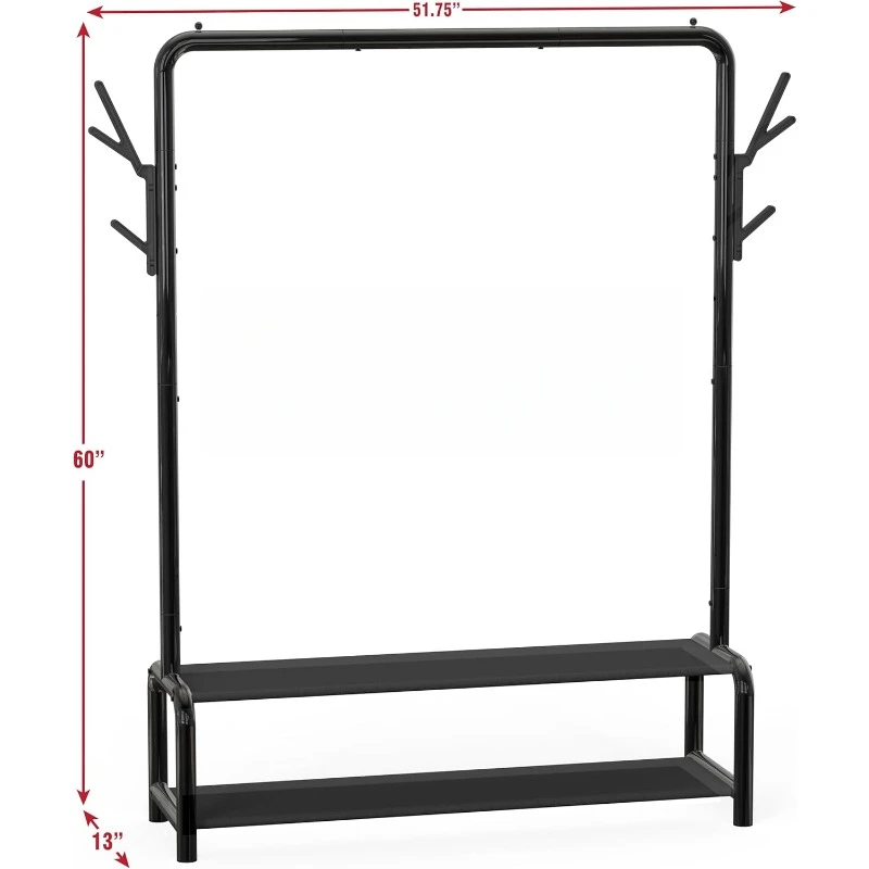 Garment Rack with Storage Shelves and Coat/Hat Hanging Hooks 5