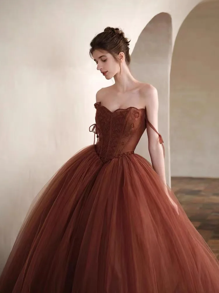 Red Straps Corset Tulle A-Line Stylish Elegant Prom Formal Dress