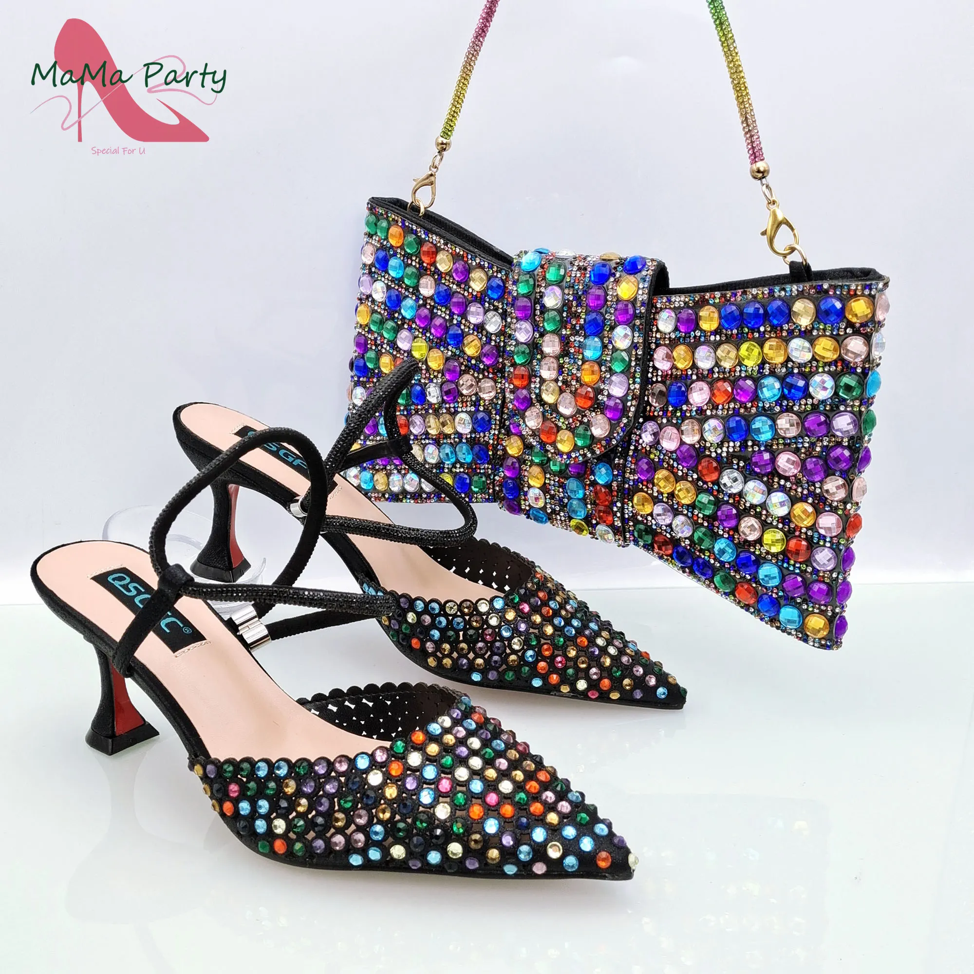 2024 Special Design Rainbow Color Nigerian Women Shoes and Bag Set