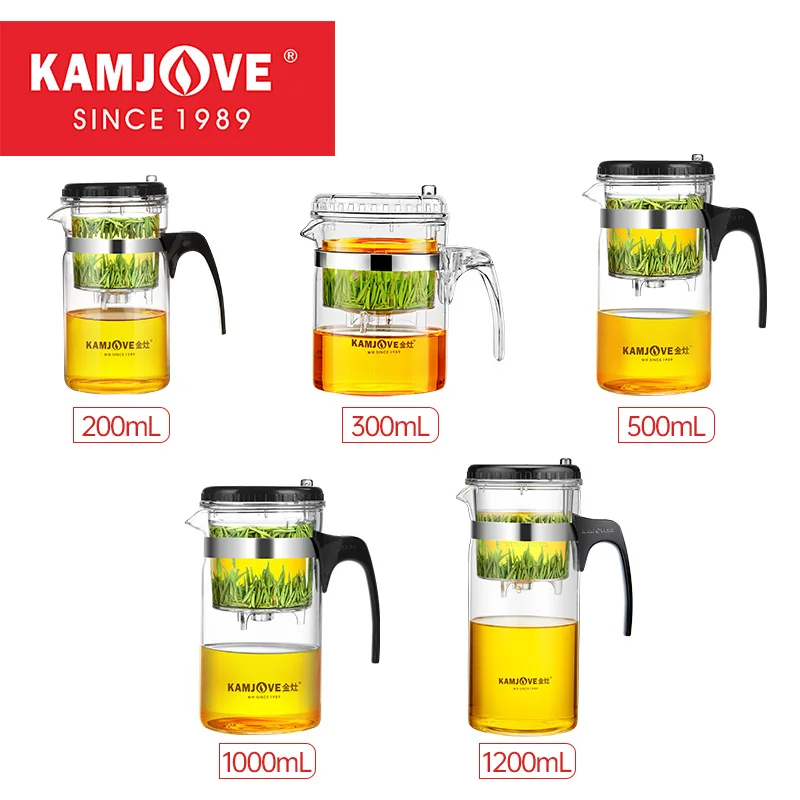 Glass Teapot,Glass Tea Pot,Tea Pot,KAMJOVE Chinese Kung Fu Tea Infuser Tea Pot,One-button Filtering,Heat-resistant Glass Separating Teapot,with Strainer,200-1200ML
