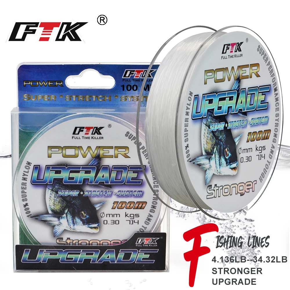 FTK Super Nylon Angelschnur 100M Leistungsstarke und Robuste Schnur 4.136LB-34.32LB für Barsch- und Karpfenangeln Zubehör