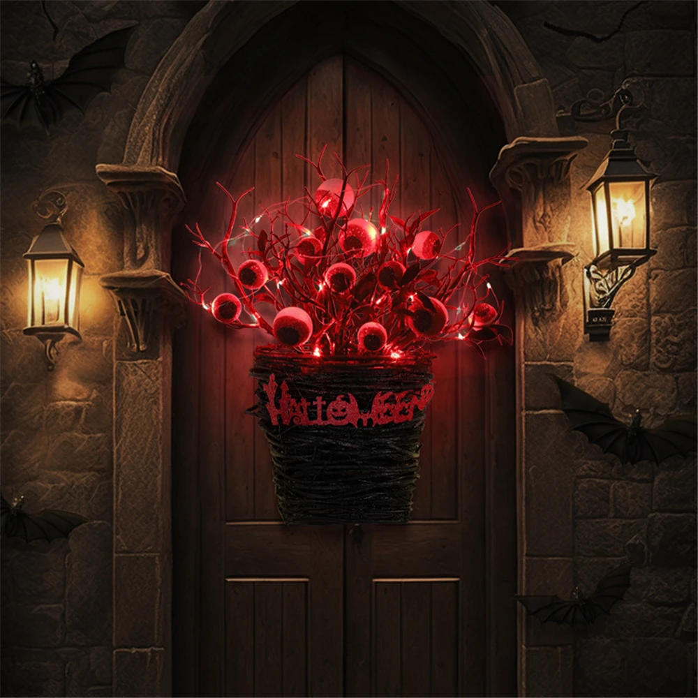 

38cm Halloween Wreath Eyeball,Halloween Wreath Simulation Eyeball Branch Wreaths For Doors Flower Garland Halloween Decoration