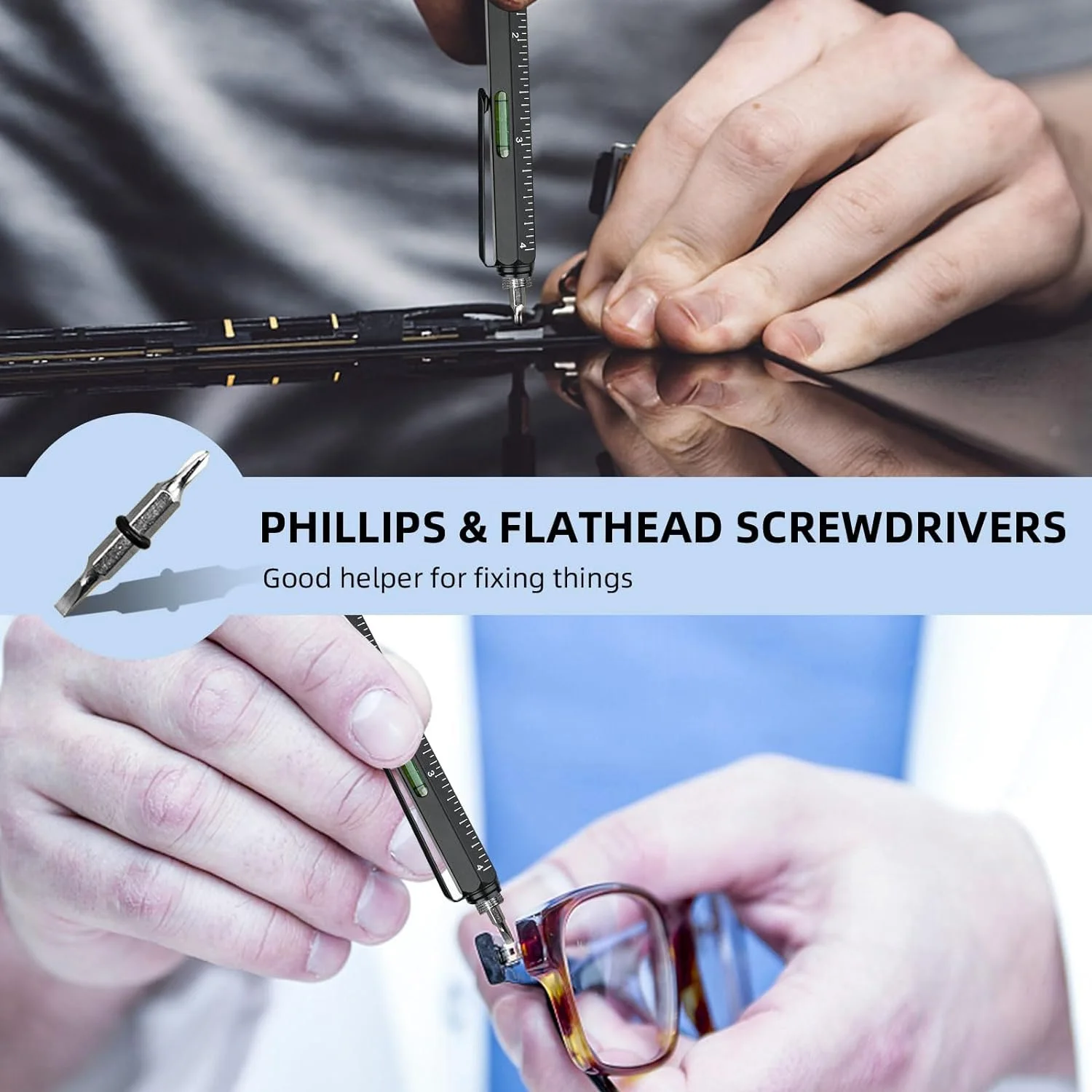 멀티 도구 펜 멋진 가제트, 스타일러스가 포함된 참신한 펜, 레벨, 자, 스크루 드라이버, 아빠 남편을 위한 생일 선물 검정색 내구성