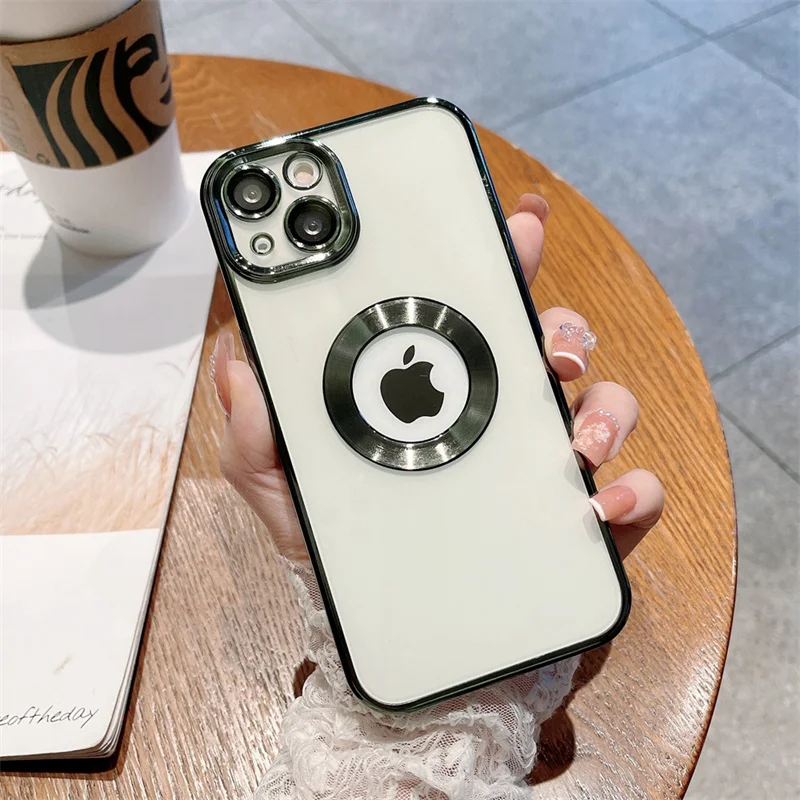 Luxury Plating CD Logo Hole Transparent Case for iPhone 13 12 11 Pro MAX Mini X XS XR 7 8 Plus SE 2 Glass Camera Protector Cover iphone 11 Pro Max leather case