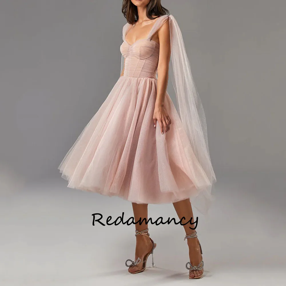 

Redamancy Pink Sweetheart Tulle A-LINE Homecoming Dresses 2024 Backless Slim Tea-Length vestidos de novia Party Dress