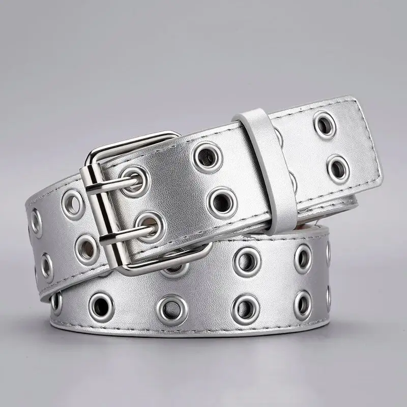 1pc Women's Belt Trend Simple Double Hole Men Belt Punk Hip Hop Rock Style Subculture Y2K Belt Punch Free Belt for Men and Women - Image 9
