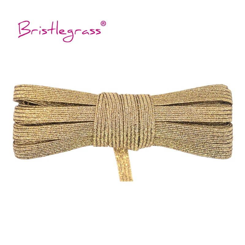 Bristlegrass Glitter Elastic Cord – 6mm Flat Skinny Band for DIY Sewing & Craft Projects
