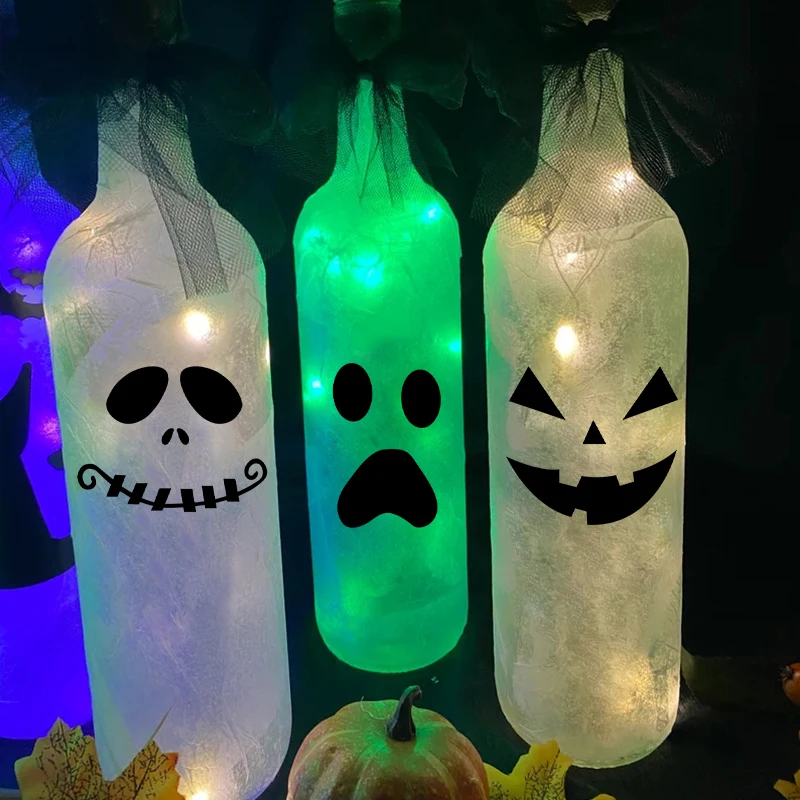 6pcs Spooky Face Halloween Vinyl Decal Stickers , Halloween Party Supplies Label Stickers Home Decoration Accessories