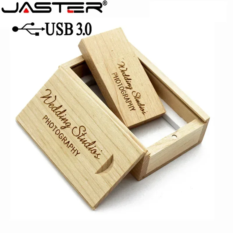 JASTER USB 3.0 Flash Drive, Wooden with Wood Box Custom Logo Memory Stick, 128GB 64GB 32GB, Wedding Photography Gift - Image 4