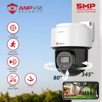 Anpviz Ai Smart Dual Light 5MP Fixed Lens Mini PTZ Dome lP Camera Outdoor Security Two-way Audio Human Detection Auto Tracking
