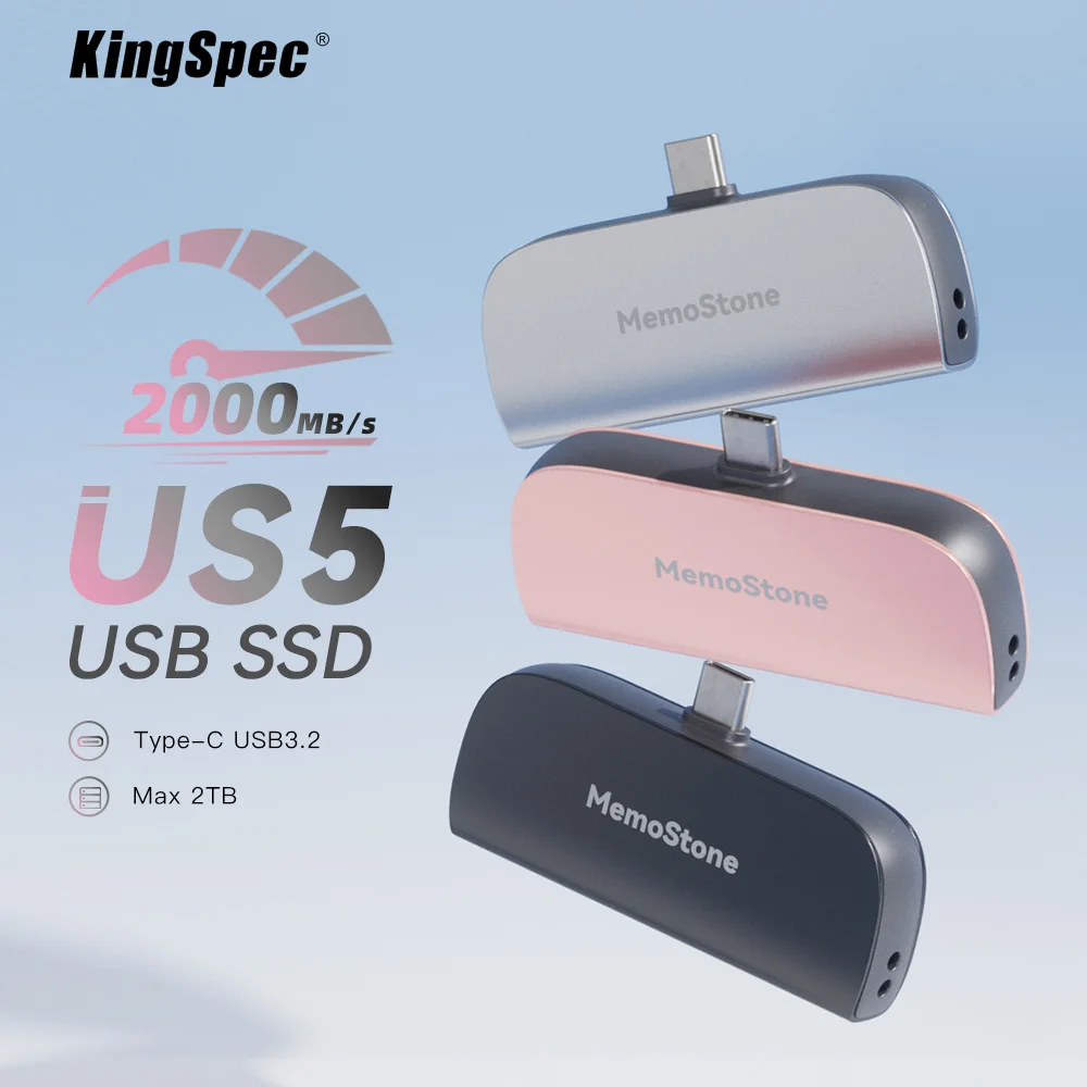 KingSpec 2000mbps 2TB 1tb 512gb Portable SSD USB 3.2 Gen2 Flash Drive US5 External Type C Disk Pendrive Disk For iPhone Macbook