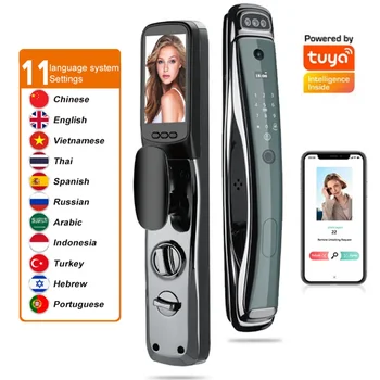 Tuya Smart Door Lock Multilingual Fingerprint Household Automatic Entry Door Face Lock Wooden Combination Electronic Lock 1