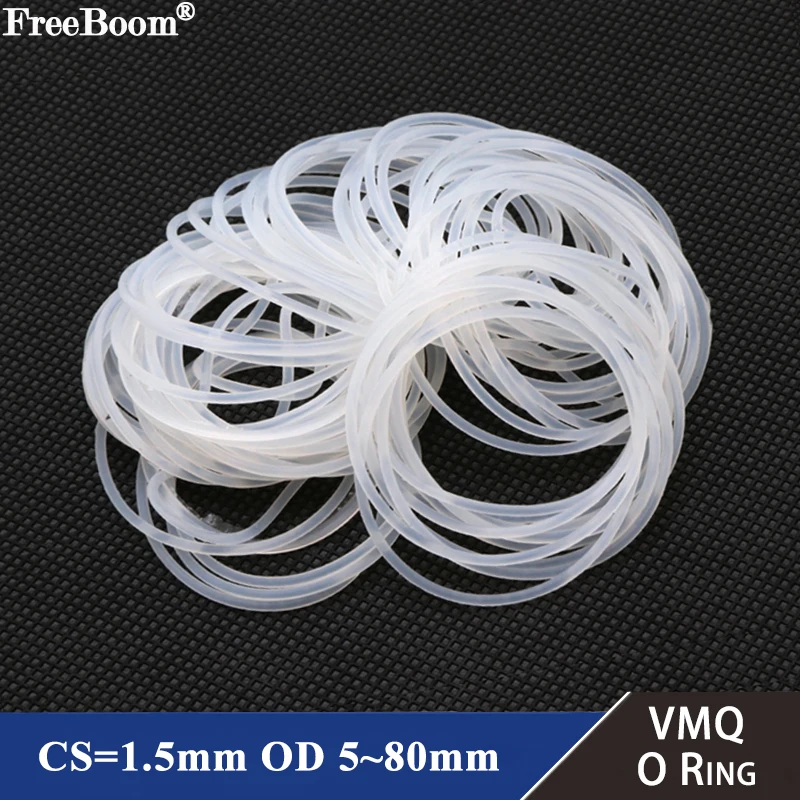 

Уплотнительное кольцо VMQ, 100 шт., толщина CS 1,5 мм, OD 5 ~ 45 мм, изолированное Силиконовое резиновое водонепроницаемое круглое, белое, нетоксичное