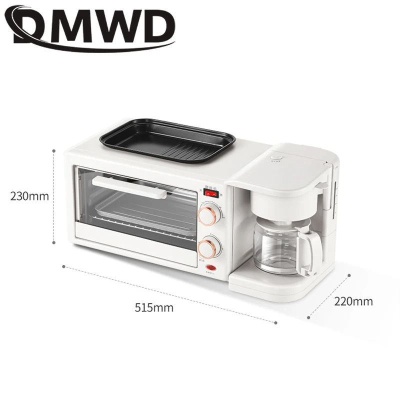 DMWD Breakfast Machine 3IN1 Multifunction Mini Drip Coffee Maker Bread Pizza Oven Frying Pan Toaster Breakfast Making 110V/220V 5
