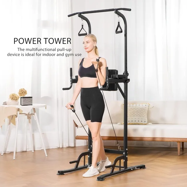 Power Tower Dip Station, Pull Up Bar For Home Gym, Adjustable