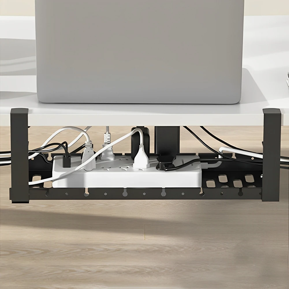 Under Desk Cable Management Tray Retractable Cable Cord Organizer Heavy Duty Under Desk Cable Shelf for Cords Wires Power Strip 5