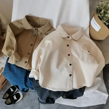 2025 Autumn Kid Boy Shirts Japanese Style Solid Long Sleeve Children Boys Shirts Loose Turn Down Collar Little Boys Long Sleeves 1