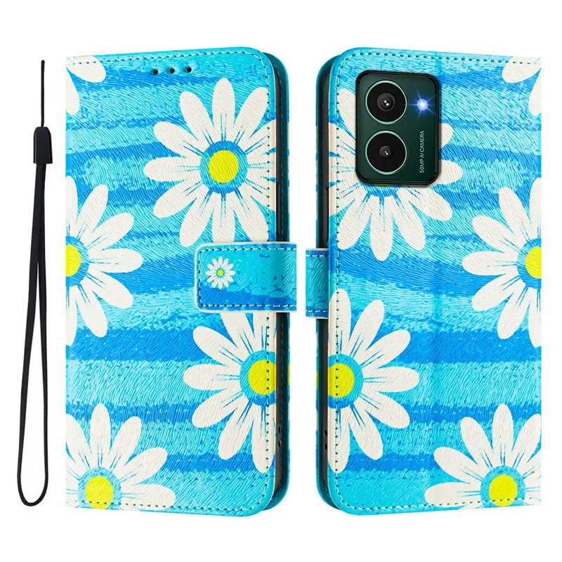 Leather Phone Case - Flip Cover Wallet with Magnetic Closure and Floral Design