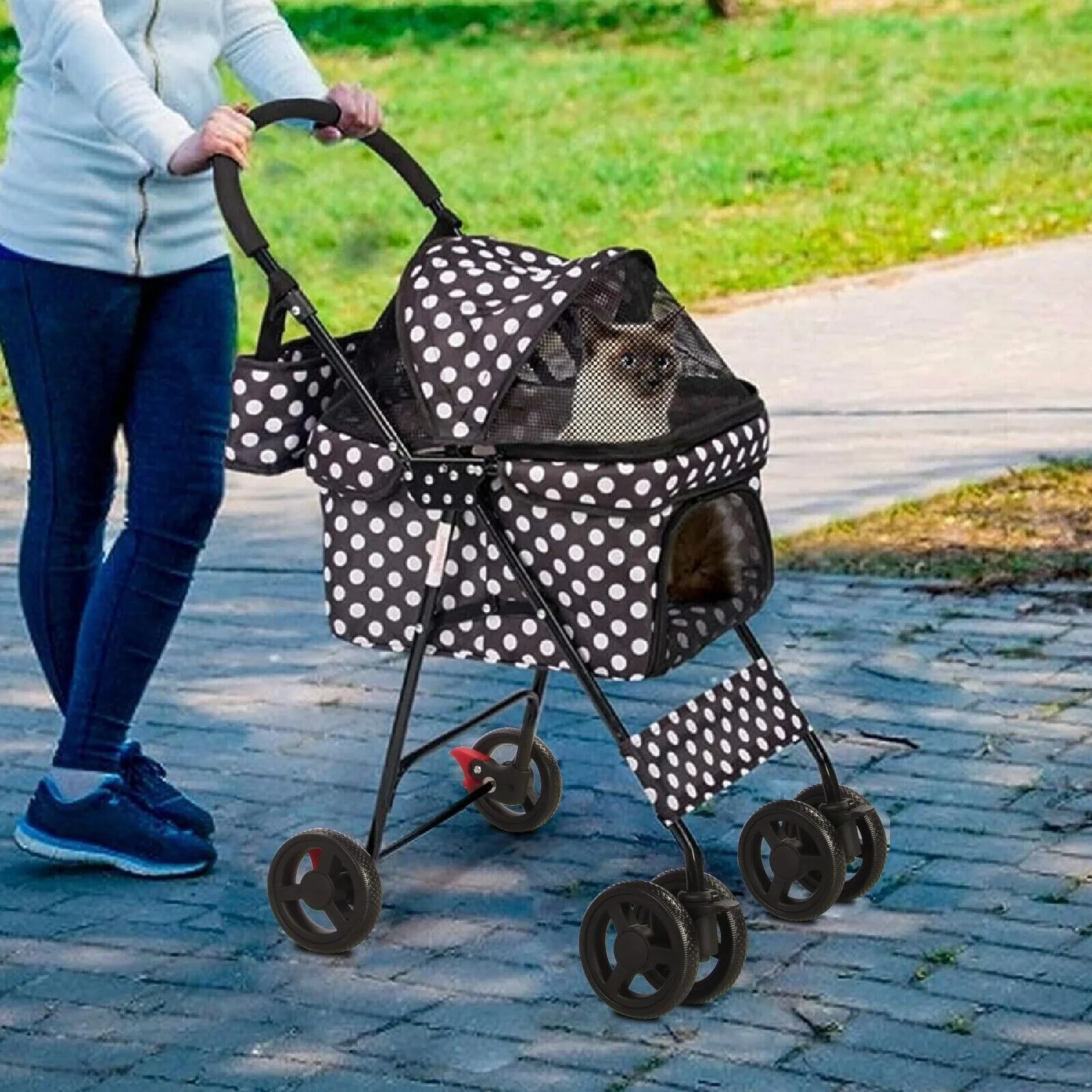 US Folding Dog Stroller 4 Wheels Small Pet Cat Travel Carrier Jogging Cart