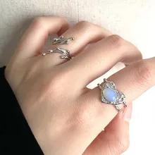 

Simple Heart Rings for Women Love Opening Ring Adjustable Moonstone Rings Anniversary Jewelry Gifts for Female