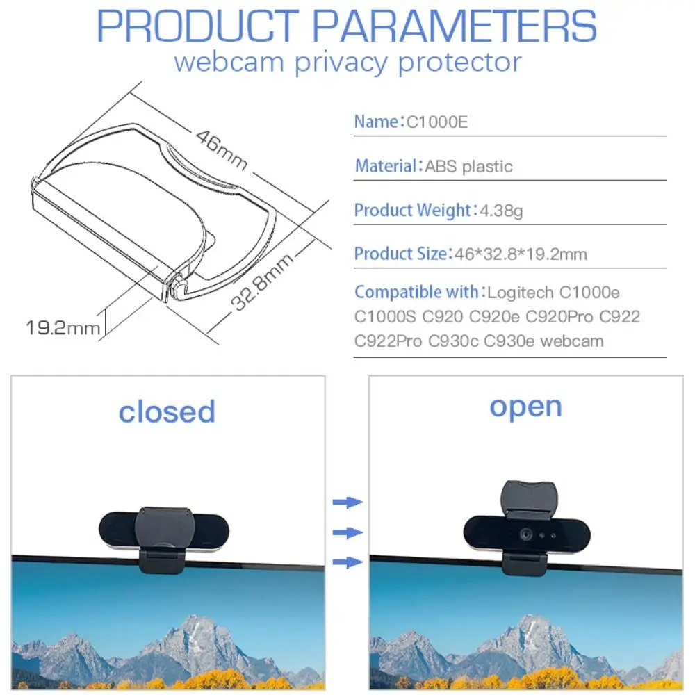 Dustproof Camera Lens Privacy Cover Shutter Hood Webcam Lens Cap for Logitech C1000e 1000s 920 920e 920Pro 922Pro 930c 930e 6