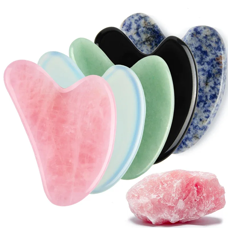 Natural Stone Jade Gouache Scraper Rose Quartz Facial Gua Sha Tools Neck Massager for Face Lifting Wrinkle Remover Beauty Health 100% natural jade eye mask rose quartz eye mask massager sleep for dark circles therapy deep sleep beads tools care stone face