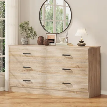 6 Drawer Double Dresser, Modern Chest of Drawers with Deep Drawers,Dresser TV Stand Large Storage Organizer