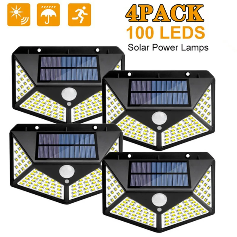 

1/2/4Pcs 100 LED Solar Wall Lights Outdoor Solar Lamp PIR Motion Sensor Solar Powered Sunlight Street Light for Garden Light